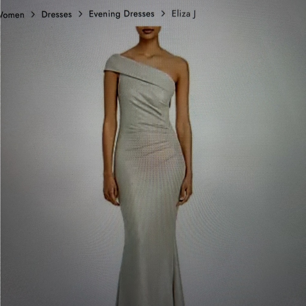 Eliza J One-Shoulder Silver Gown